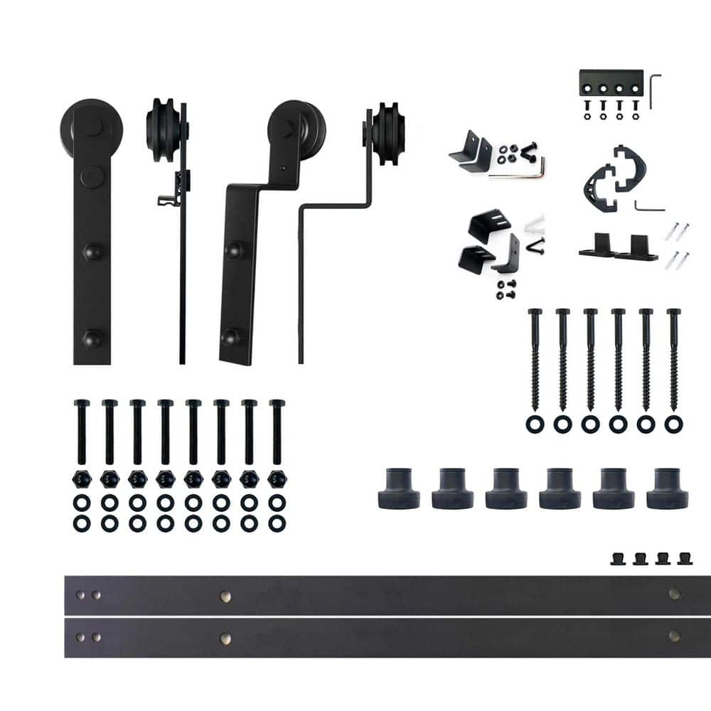 9 ft./108 in. Black Rustic Single Track Bypass Sliding Barn Door Hardware Kit Straight Design Roller for Double Doors price history on PriceWatchPro