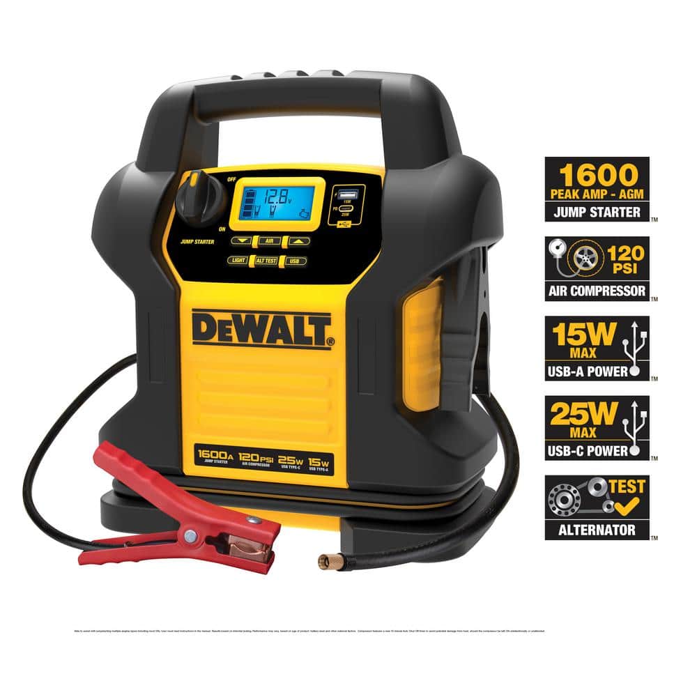 DeWalt 1600 Peak Amp Yellow and Black Jump Starter with Digital Compressor
