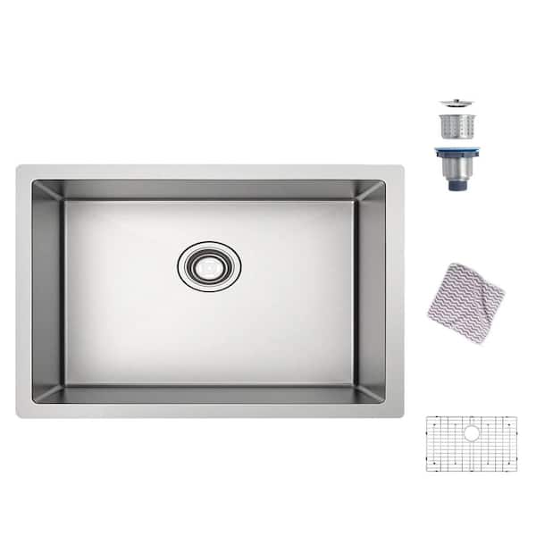 Lycvki 30 in. x 18 in. Undermount Stainless Steel Kitchen Sink with 16 Gauge Single Bowl in Silver