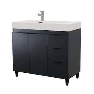 39 in. W x 19 in. D x 36 in. H Single Bath Vanity in Dark Gray with White Composite Granite Sink Top