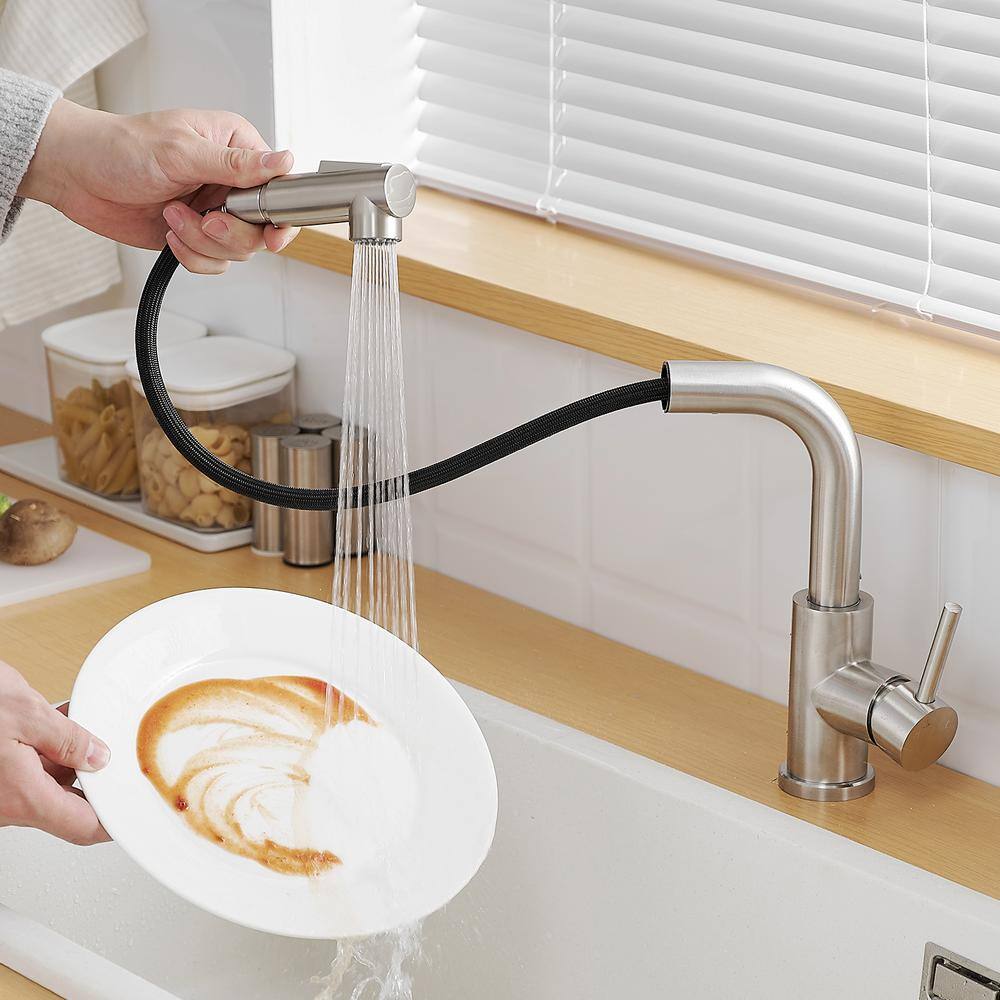 Brushed Nickel Single Handle Pull Down Kitchen Faucet with Ceramic Disc Valve