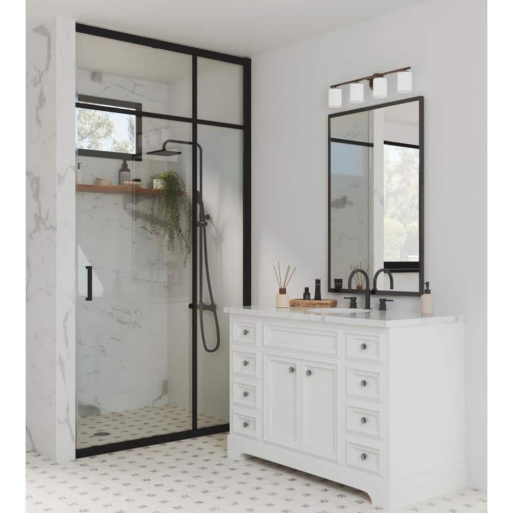 Antique Bronze 4-Light Bath Vanity with White Shades