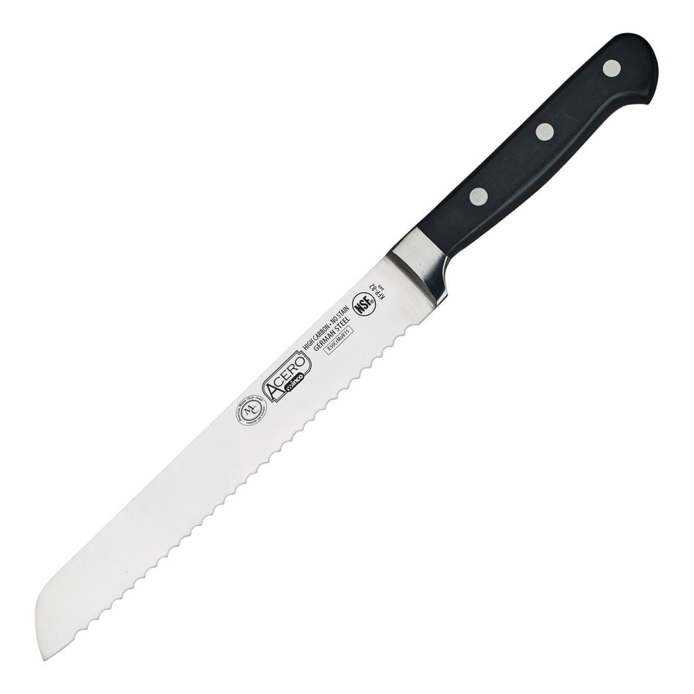 Acero 8" Black Handle High Carbon Steel Serrated Bread Knife