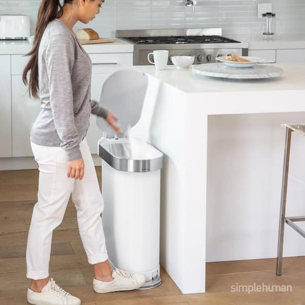 simplehuman 12 Gal. Steel Slim Step Trash Can in White CW2069 - The Home  Depot