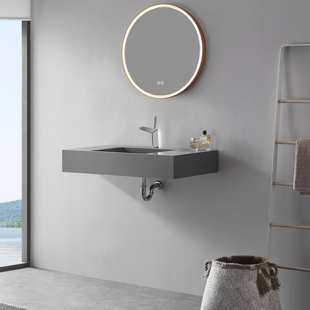 Matte Gray Rectangular Solid Surface Wall-Mount Bathroom Sink