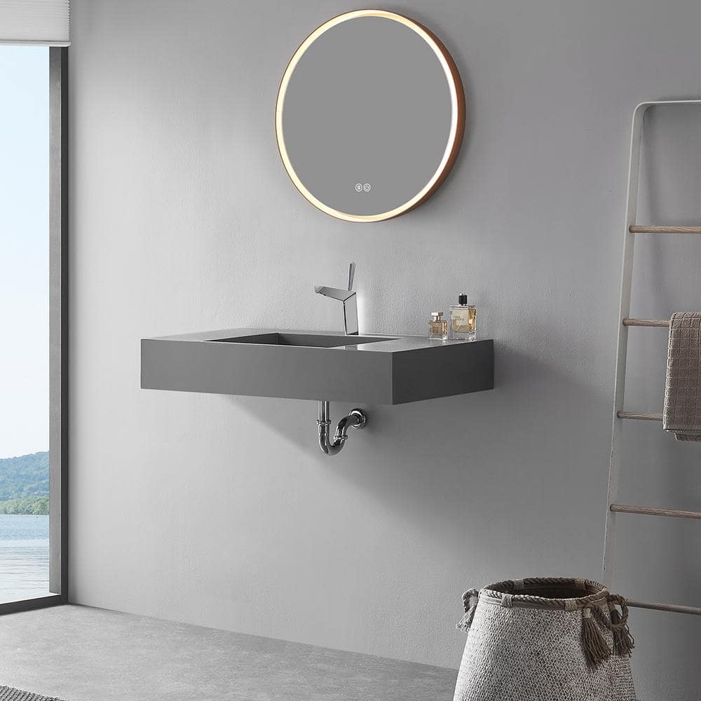 40" Matte Gray Rectangular Wall-Mount Solid Surface Vessel Sink