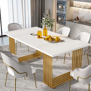 70.9 in. Modern White Gold Wooden 4-Legs Dining Table for 6-8 People