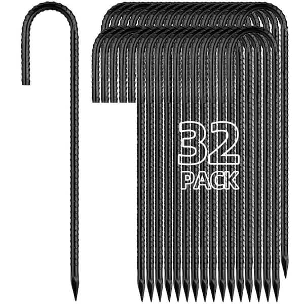 0.32 in. x 1 ft. Rebar Stakes J Hook Ground Stakes for Outdoor Lawn, Black (32-Pack)