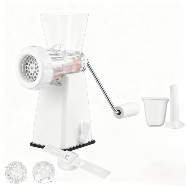 Manual Meat Grinder with Powerful Suction Base, Stainless Steel Blades Enlarged Hopper for Fast Home Food Prep in White