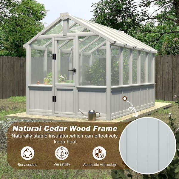 VEIKOUS 6 ft. x 10 ft. Cedar Wood Cool Gray Plant Greenhouse for