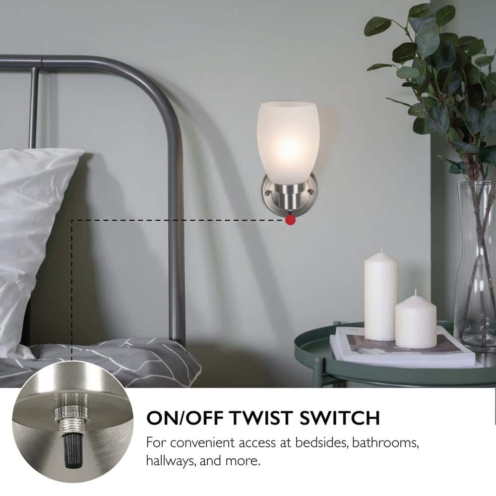 Satin Nickel Frosted Glass Dimmable Wall Sconce