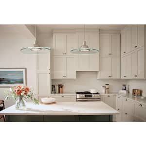 Galaxie 22.5 in. 1-Light Brushed Nickel Contemporary Shaded Kitchen Mini Pendant Hanging Light with Clear Glass