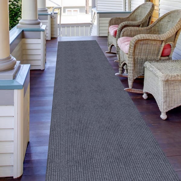 2' x 36' Runner Rugs with Rubber Backing, Indoor Outdoor Utility Carpet  Runner Rugs, Stripe Gray, Can Be Used as Aisle for The RV and Boat, Laundry