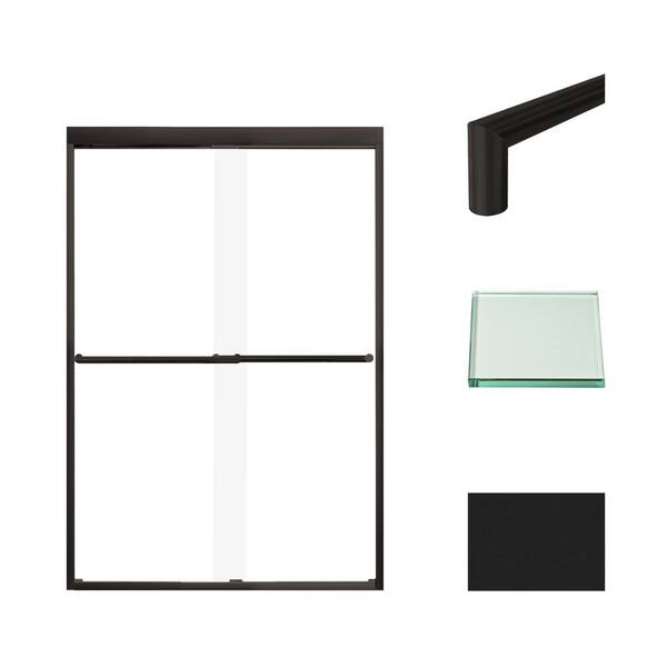 Transolid Frederick 47 in. W x 70 in. H Sliding Semi-Frameless Shower Door in Matte Black with Clear Glass
