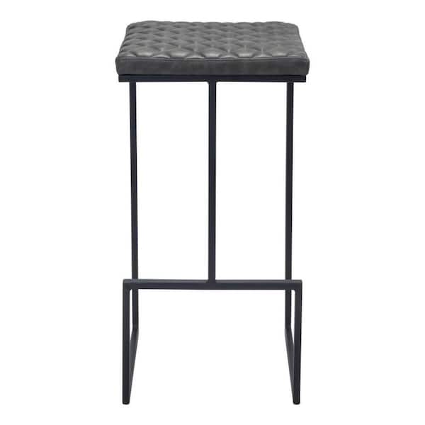 HomeRoots 29.5 in. Gray Backless Metal Bar Chair with Upholstery Seat