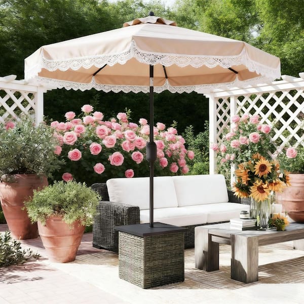 Outdoor Gray Rattan and Steel Side Table with Umbrella Hole
