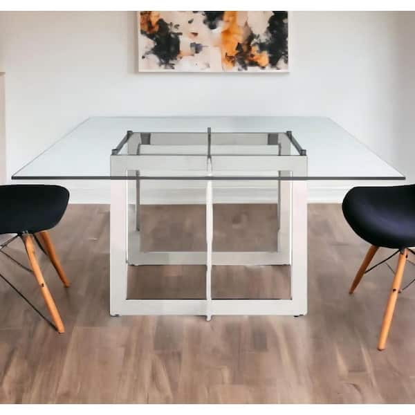 HomeRoots Clear Glass 59 in. Pedestal Dining Table Seats 8