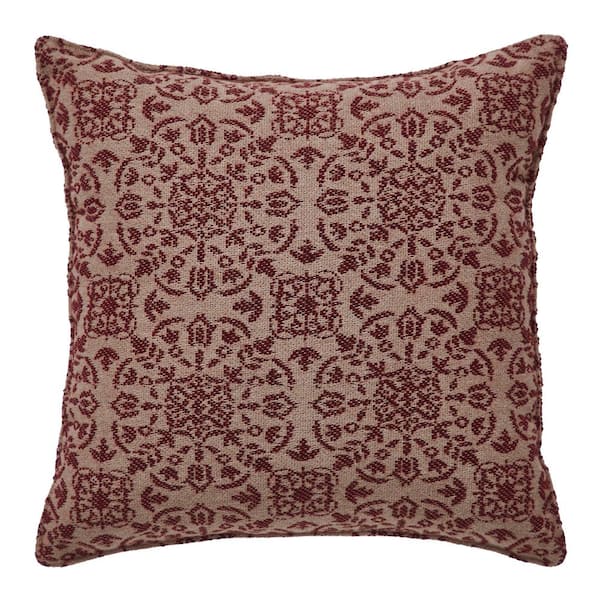 VHC BRANDS Custom House Natural Burgundy Country Jacquard 9 in. x 9 in. Throw Pillow