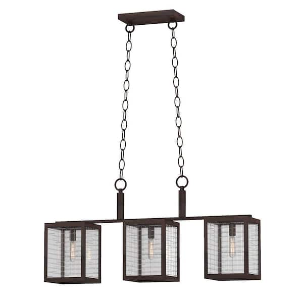Home Decorators Collection 3-Light Oil-Rubbed Bronze Island Pendant with Etched Clear Glass Shades