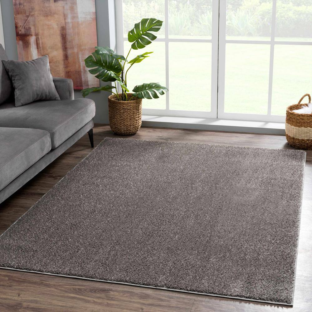 Judy Light Gray Washable Plush Shag Area Rug 5'3" x 7'