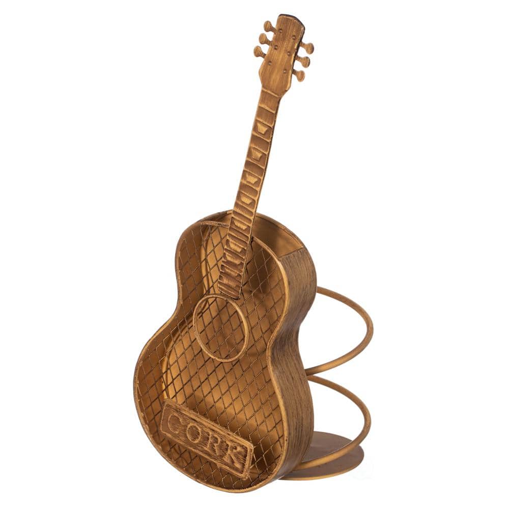 Vintiquewise Decorative Metal Guitar Shape Wine Bottle and Cork Holder Unique Home Decor Piece and Countertop Accessory