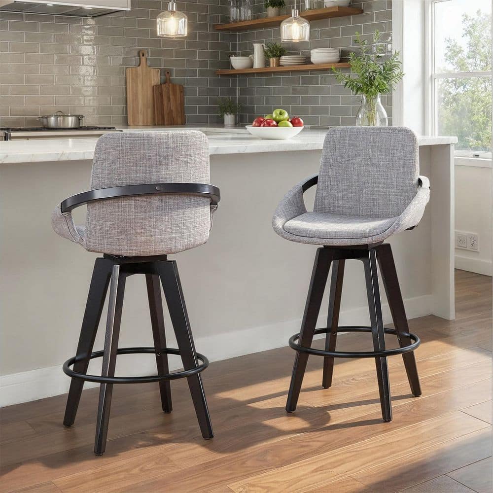 Lumisource Cosmo 39 in. Fixed-Height Counter Stool in Grey Fabric