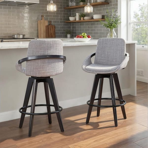 Lumisource Cosmo 26 in. Black Wood, Grey Fabric and Chrome Metal