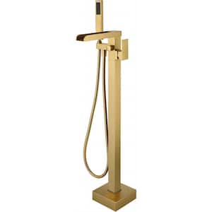 Modern Open Waterfall Single-Handle Freestanding Tub Faucet with Hand Shower Valve Included in Gold