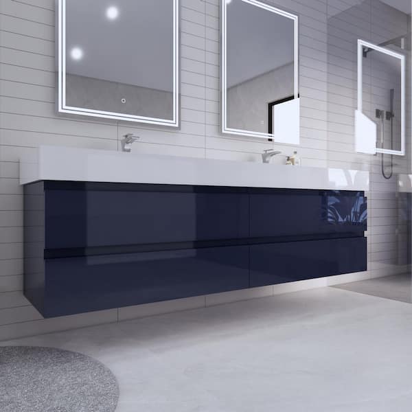 Monterey 84 in. W x 20 in. D x 26 in. H Double Sink Floating Bath Vanity in High Gloss Blue with White Acrylic Top