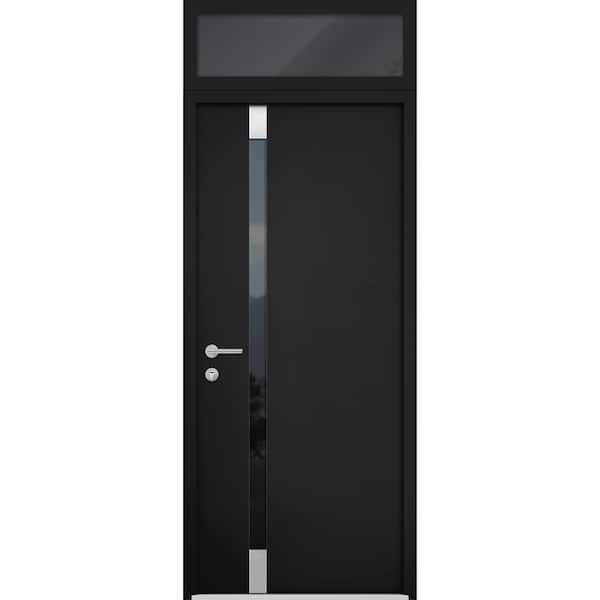 6777 36 in. x 96 in. Right-Hand/Inswing Tinted Glass Black Enamel Steel Prehung Front Door with Hardware