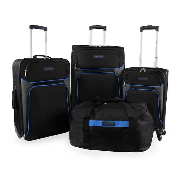 Nautica Seascape Collection 4-pcs Softside Luggage Set - Black/Blue
