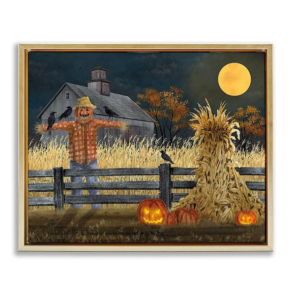 Stupell Industries Scarecrow Farm Landscape by Billy Jacobs 1 Piece Floater Frame Graphic Print Nature Poster Art Print 21 in. x 17 in.