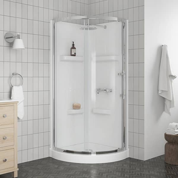 Maia 32 in. x 79.50 in. Corner Drain Corner Shower Kit in Clear and Chrome
