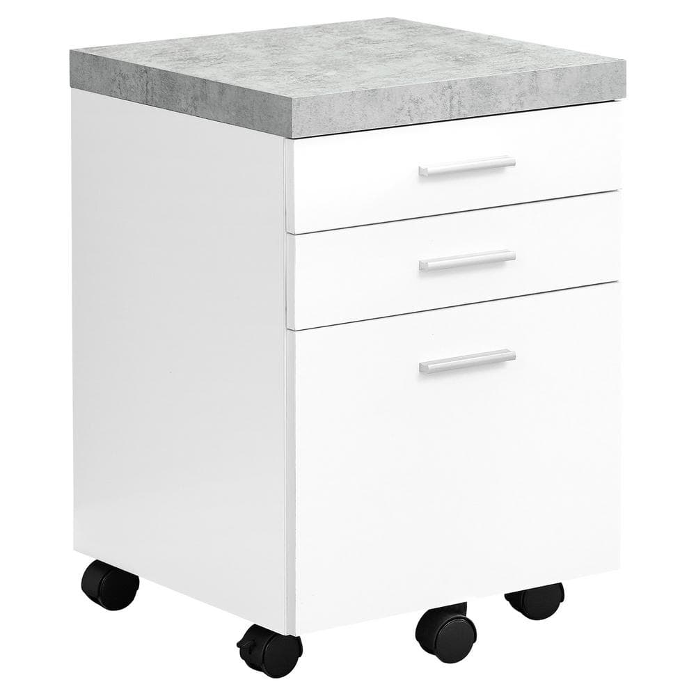 White Filing Cabinet on Castors with 3-Drawers