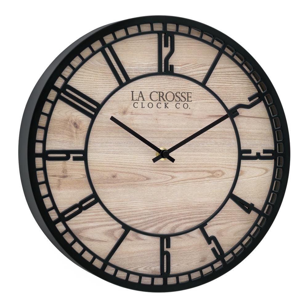 11.5" Black and Wood Grain Quartz Analog Wall Clock