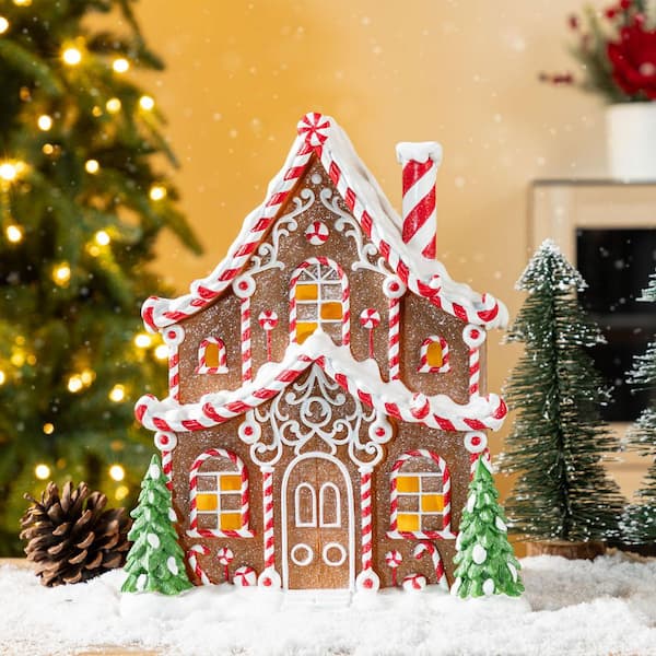 Glitzhome 11.75 in. H Christmas Lighted Resin Village Table Decor