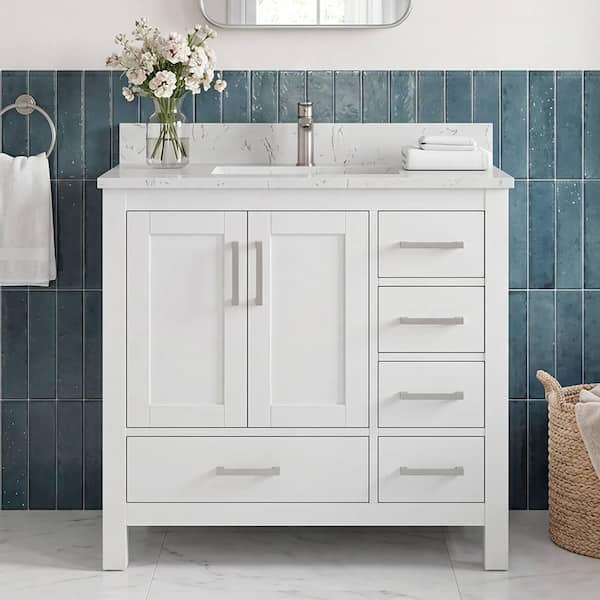Aeterna 36 in. W x 22 in. D x 34 in. H Single Sink Freestanding Bath Vanity in White with Cultured Marble Top