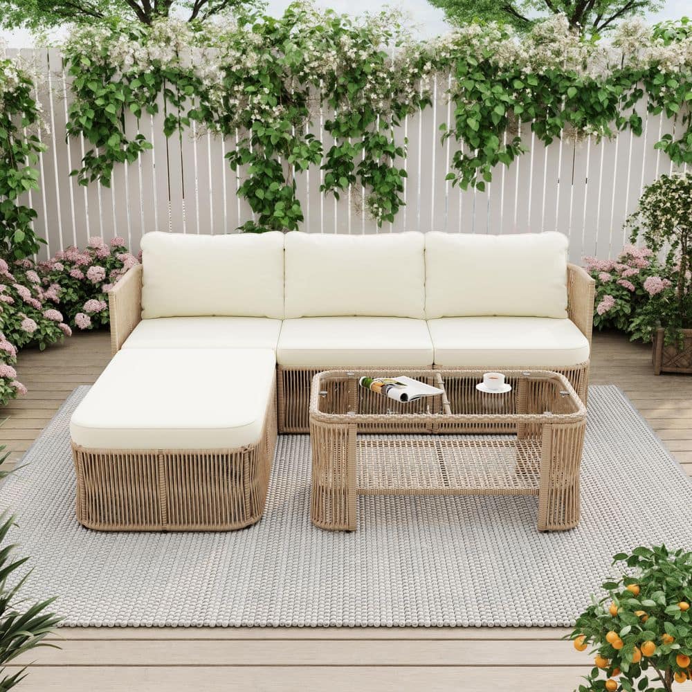 Rex 5-Piece PE Rattan and Metal Outdoor Chat Set with Glass Top Table, Patio Conversation Set with Beige Cushions price history on PriceWatchPro
