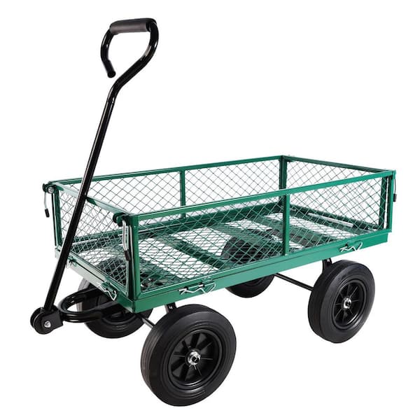 3.53 cu. ft. Metal Garden Cart trucks in Green Make it Easier to Transport Firewood