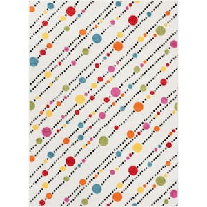 StarBright Dandy Dots and Stripes White 5 ft. x 7 ft. Kids Area Rug