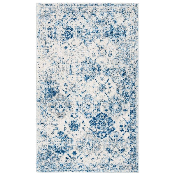 SAFAVIEH Madison White/Royal Blue Doormat 2 ft. x 4 ft. Border Floral Medallion Geometric Area Rug