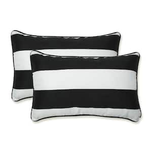 Stripe Black Rectangular Outdoor Lumbar Throw Pillow 2-Pack