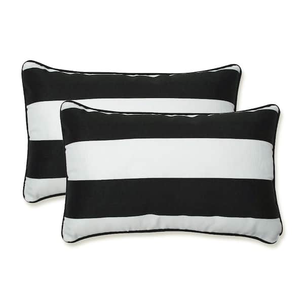 Pillow Perfect Stripe Black Rectangular Outdoor Lumbar Throw Pillow 2-Pack