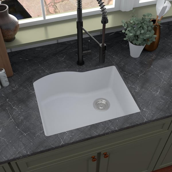 Karran Undermount Quartz Composite 24 in. Single Bowl Kitchen Sink in White