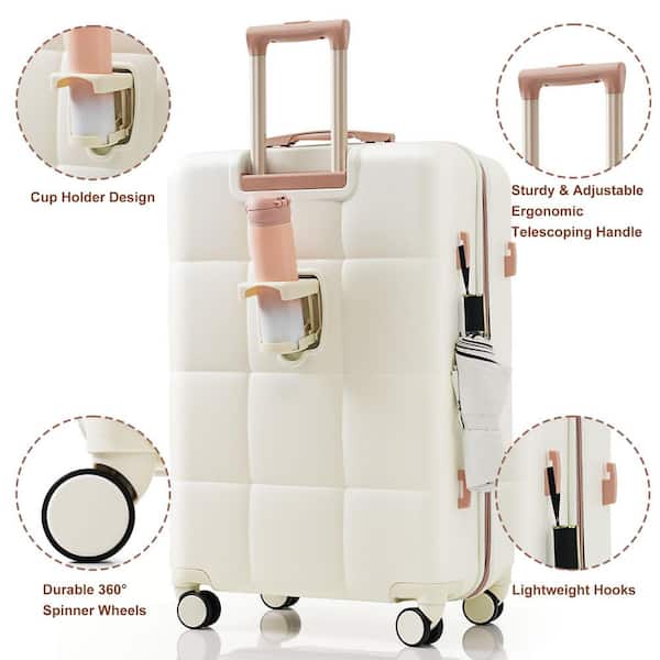 Merax 4-Piece White and Gold ABS Hardshell Spinner Luggage Set