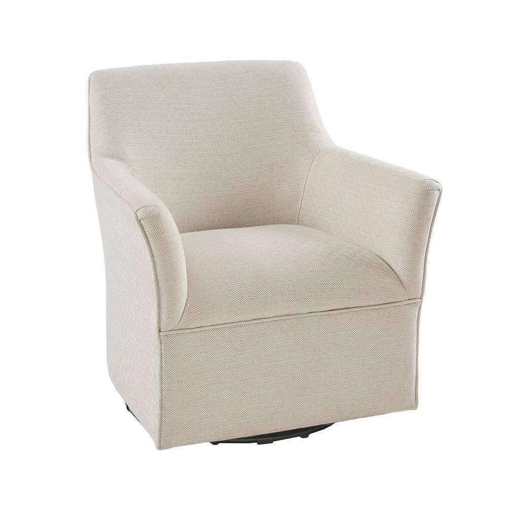 Cream Microfiber Swivel Glider Accent Chair with Wood Frame
