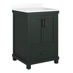 Rion 24 in. Green Bathroom Vanity with White Composite Granite Vanity Top with Ceramic Oval Sink and Backsplash