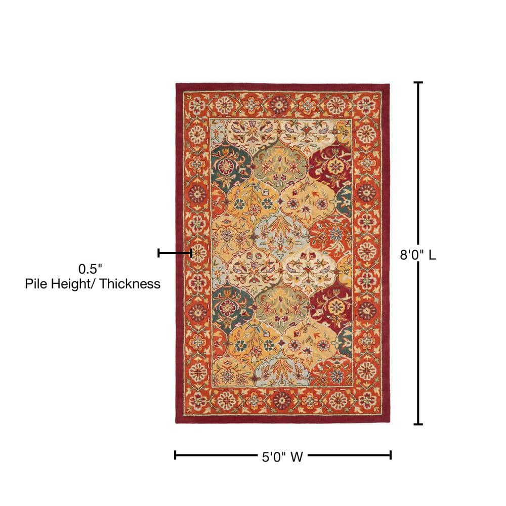 Heritage Multi/Red Hand-Tufted Wool 5' x 8' Rectangular Area Rug