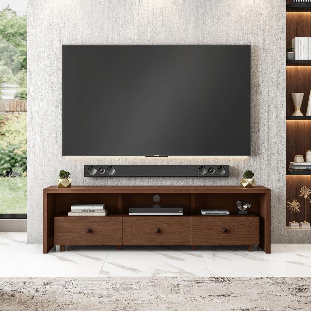 TECHNI MOBILI 70.75 in. Hickory Particle Board TV Stand with 3