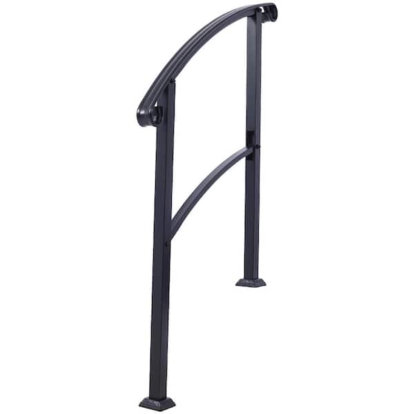Tidoin 55 in. H x 37 in. W Black Steel Outdoor Stair Railing Kit Fit 1 or 3 Steps
